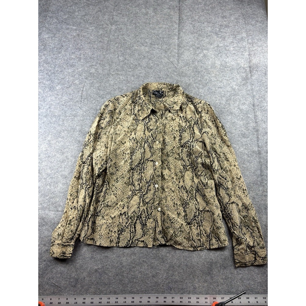 Color FX Women M 100% Silk Blouse Snakeskin Button Up Mob House Wife Y2K VTG 90s